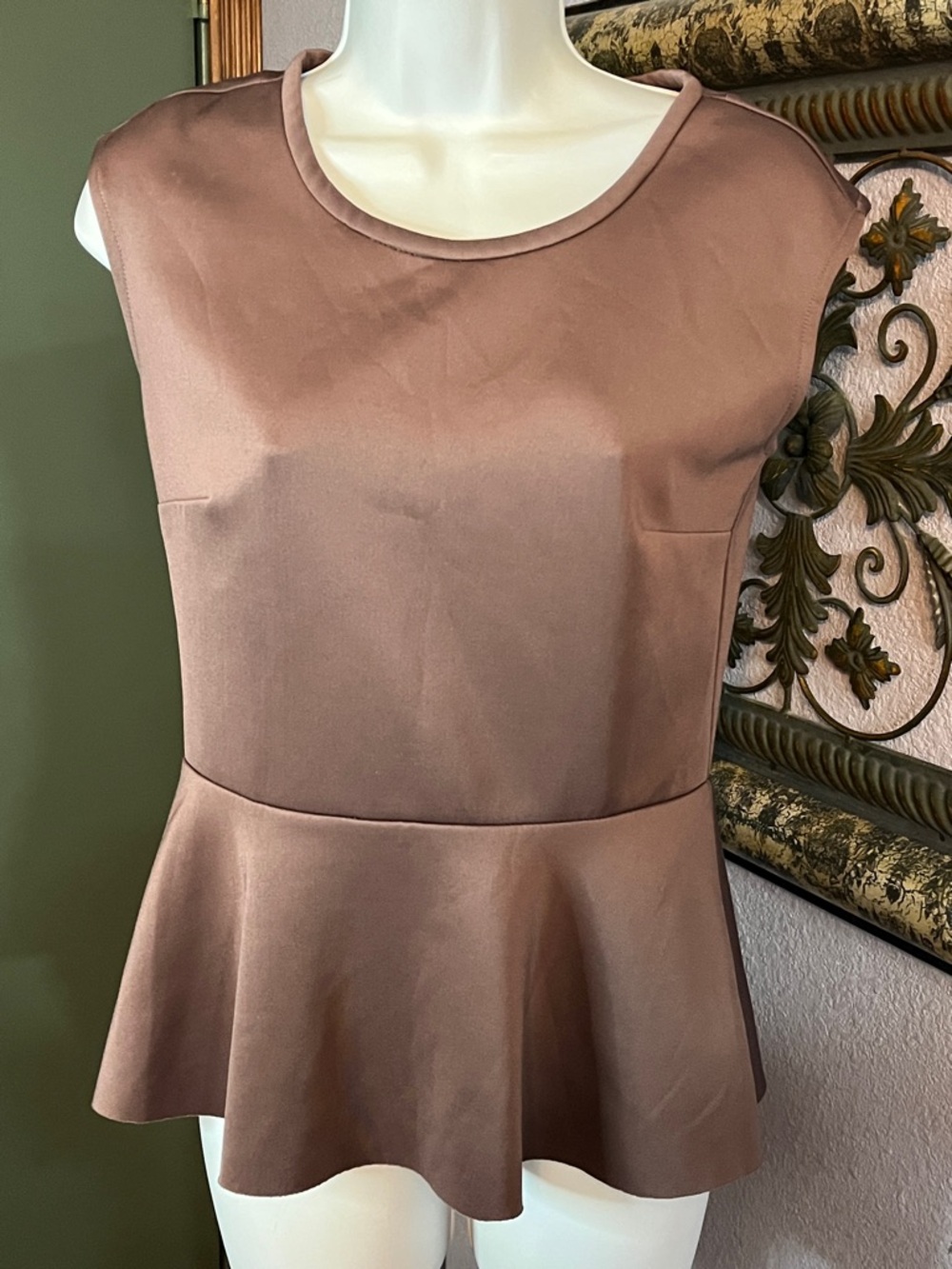 Bar III  Brown Sleeveless Peplum Top Sz S- knit & so cute